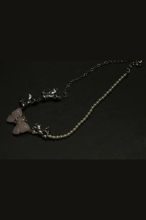 YVMINxSST Mineral Bow Necklace 21370 Pink